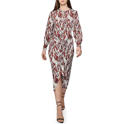 Reiss Tiger Print Keyhole Long Sleeve Dress, US / 14 UK - Brown