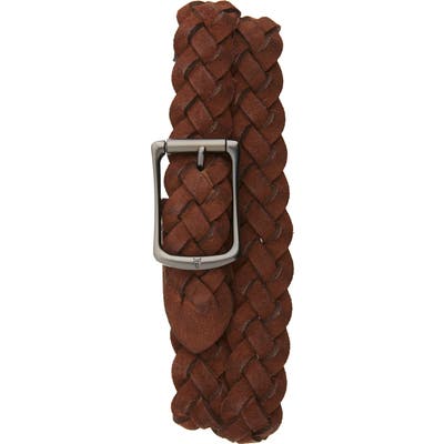 Frey Braided Waxed Suede Belt, Cognac