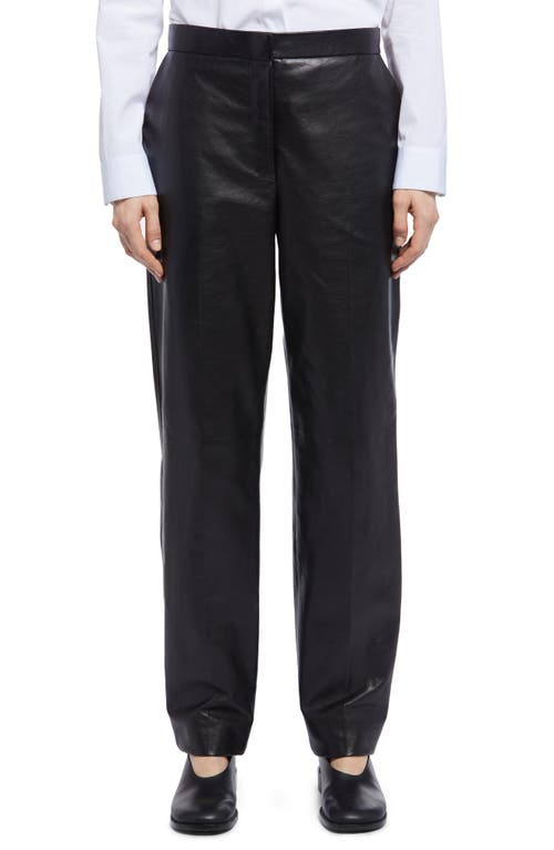 The Row Becker Straight Leg Calfskin Leather Pants Black at Nordstrom,
