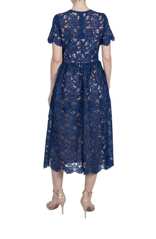 Julia Jordan Floral Lace Cocktail Midi Dress In Navy