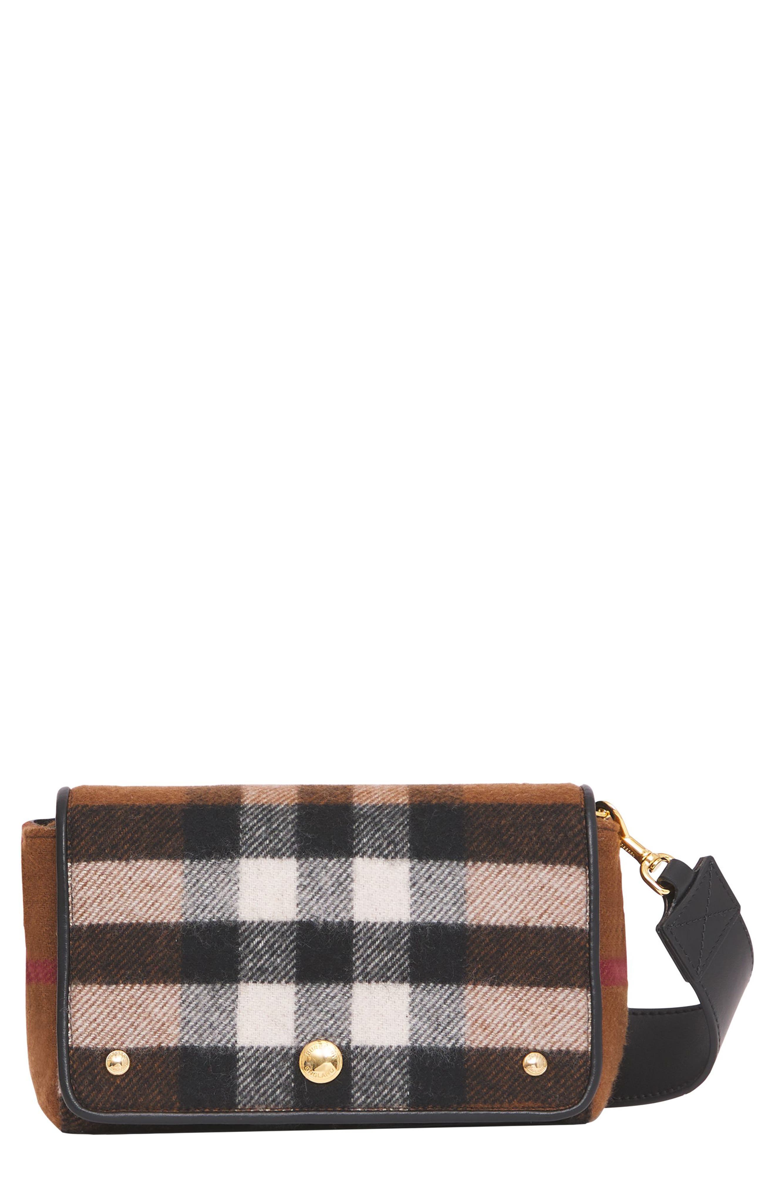 Burberry Small Check Cashmere Crossbody Bag in Birch Brown at Nordstrom