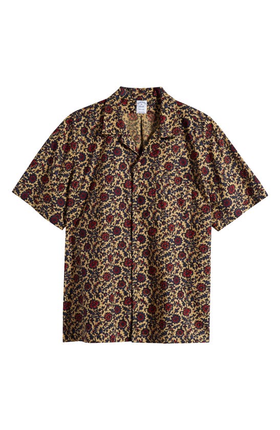 Shop Brooks Brothers Floral Batik Print Camp Shirt In Khaki Multi