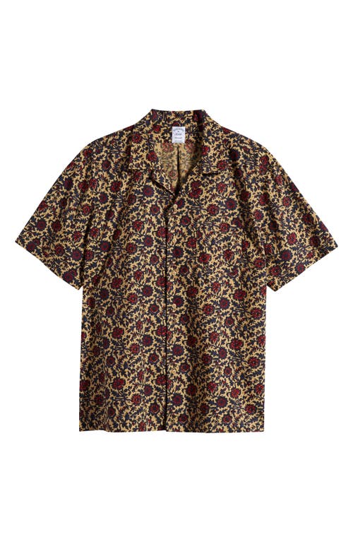 Brooks Brothers Floral Batik Print Camp Shirt Khaki Multi at Nordstrom,