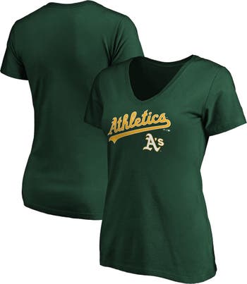 Women's Fanatics Branded Gold Oakland Athletics Team Logo Lockup V-Neck T- Shirt