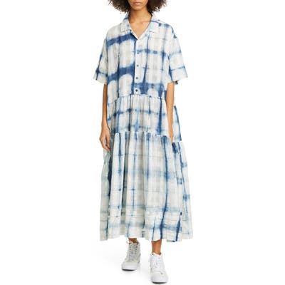 Story Mfg. Eden Tie Dye Organic Cotton Maxi Shirtdress, Blue
