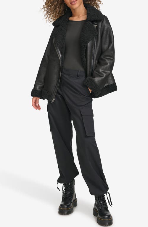 Levi's Faux Shearling Lined Faux Leather Moto Jacket In Black