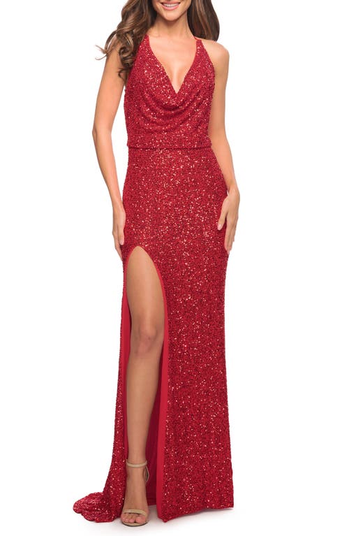 Sequin Sleeveless Gown in Red