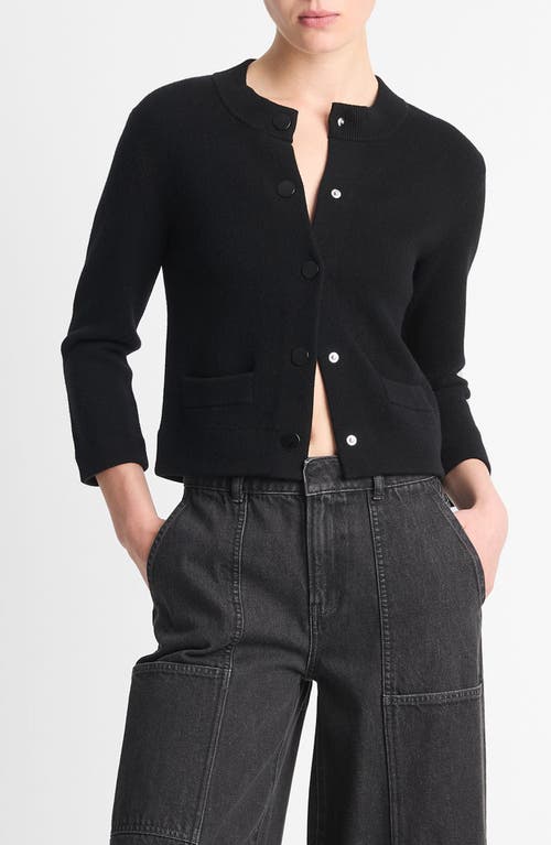 Shop Vince Shrunken Wool & Cashmere Snap Cardigan In Black