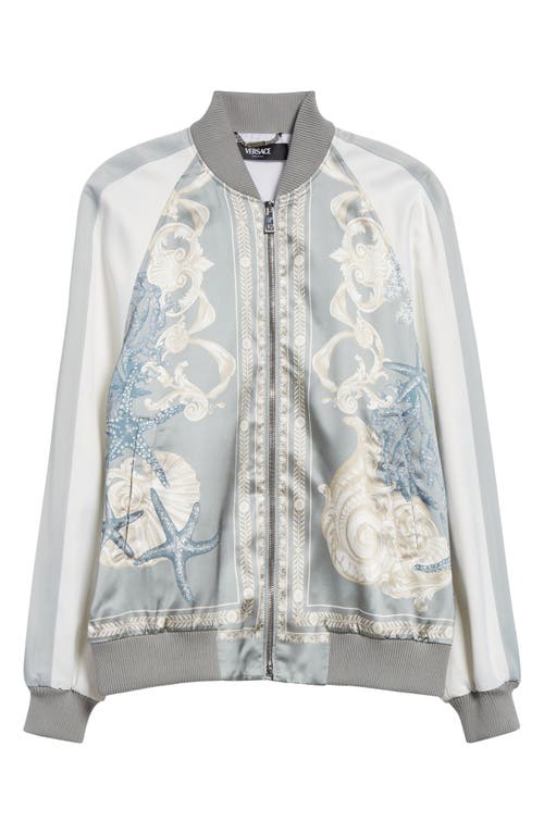 Versace La Vacanza Satin Bomber Jacket 5E360-Cocrete Dusty Blue Bone at Nordstrom, Us