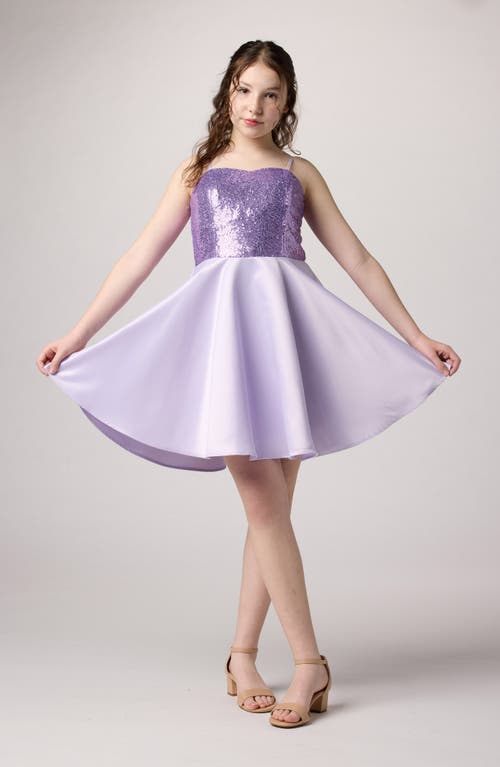 Un Deux Trois Kids' Sequin & Satin Fit & Flare Dress in Lilac 