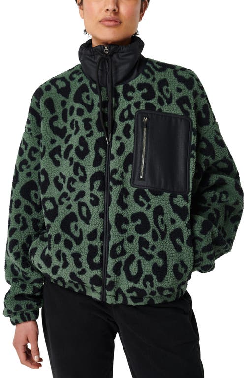 Sweaty Betty Out of the Woods Zip Jacket in Green Leopard Paint Print