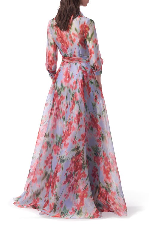 Shop Carolina Herrera Floral Print Silk Chiffon Trench Gown In Haze Multi