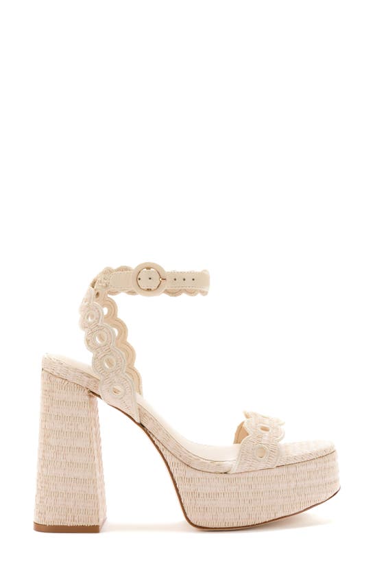 Shop Larroude Larroudé Dolly Embroidered Raffia Platform Sandal In Natural