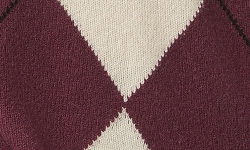 Shop Marina Rinaldi Caco Virgin Wool Argyle Sweater In Bordeaux