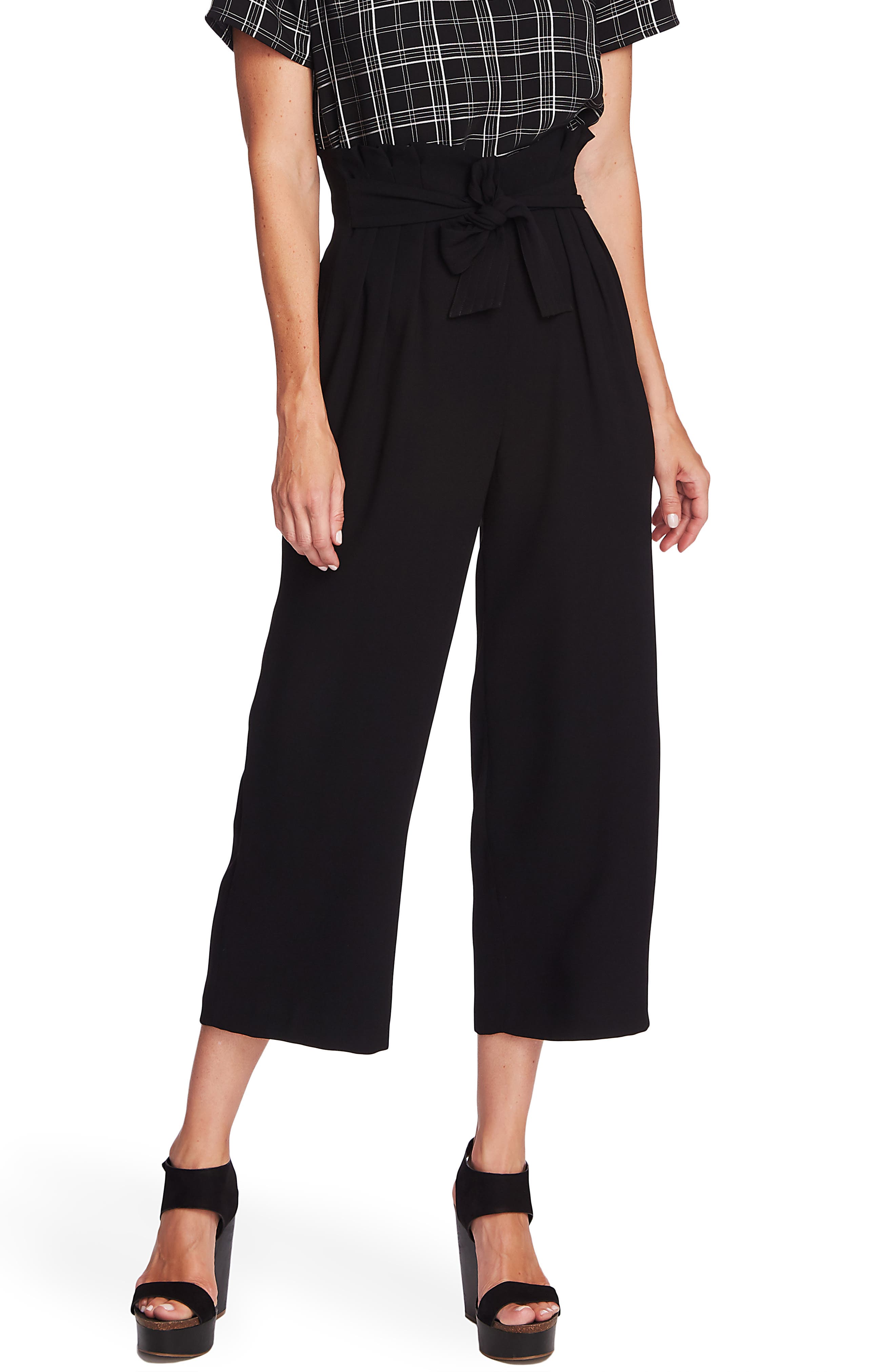 UPC 720655783034 product image for Women's Vince Camuto Paperbag Waist Wide Leg Matte Crepe Trousers, Size 6 - Blac | upcitemdb.com