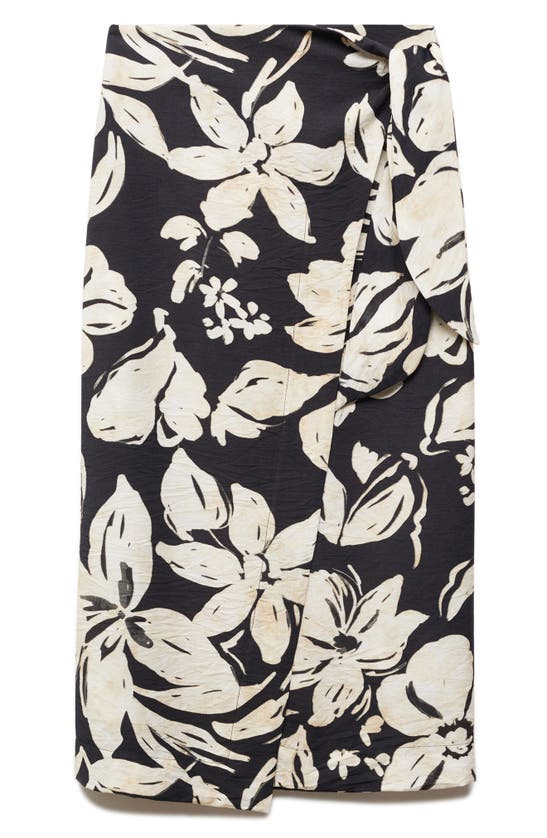Shop Mango Floral Wrap Midi Skirt In Black