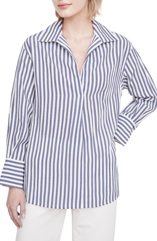 Vince Coastal Stripe Long Sleeve Shirt In Coastal/ Optic White
