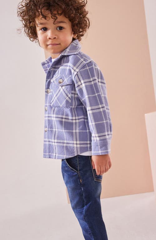 Shop Next Kids' Plaid Cotton Flannel Button-up Overshirt In Blue