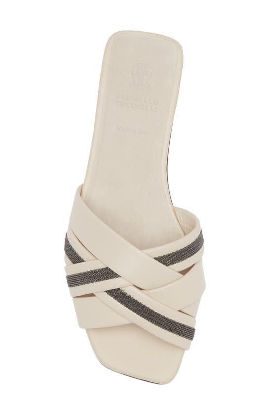 Brunello Cucinelli Leather Monili Flat Slide Sandals In Ivory/ Black