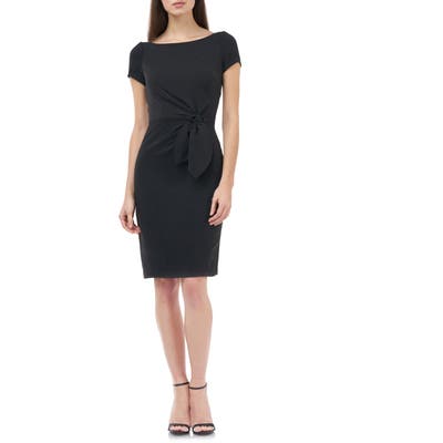 Js Collections Knotted Waist Crepe Cocktail Dress, Black
