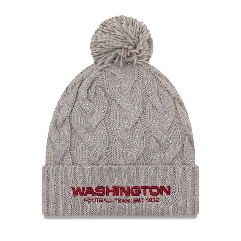Shop New Era Gray Washington Football Team Swift Cable Cuffed Knit Hat With Pom