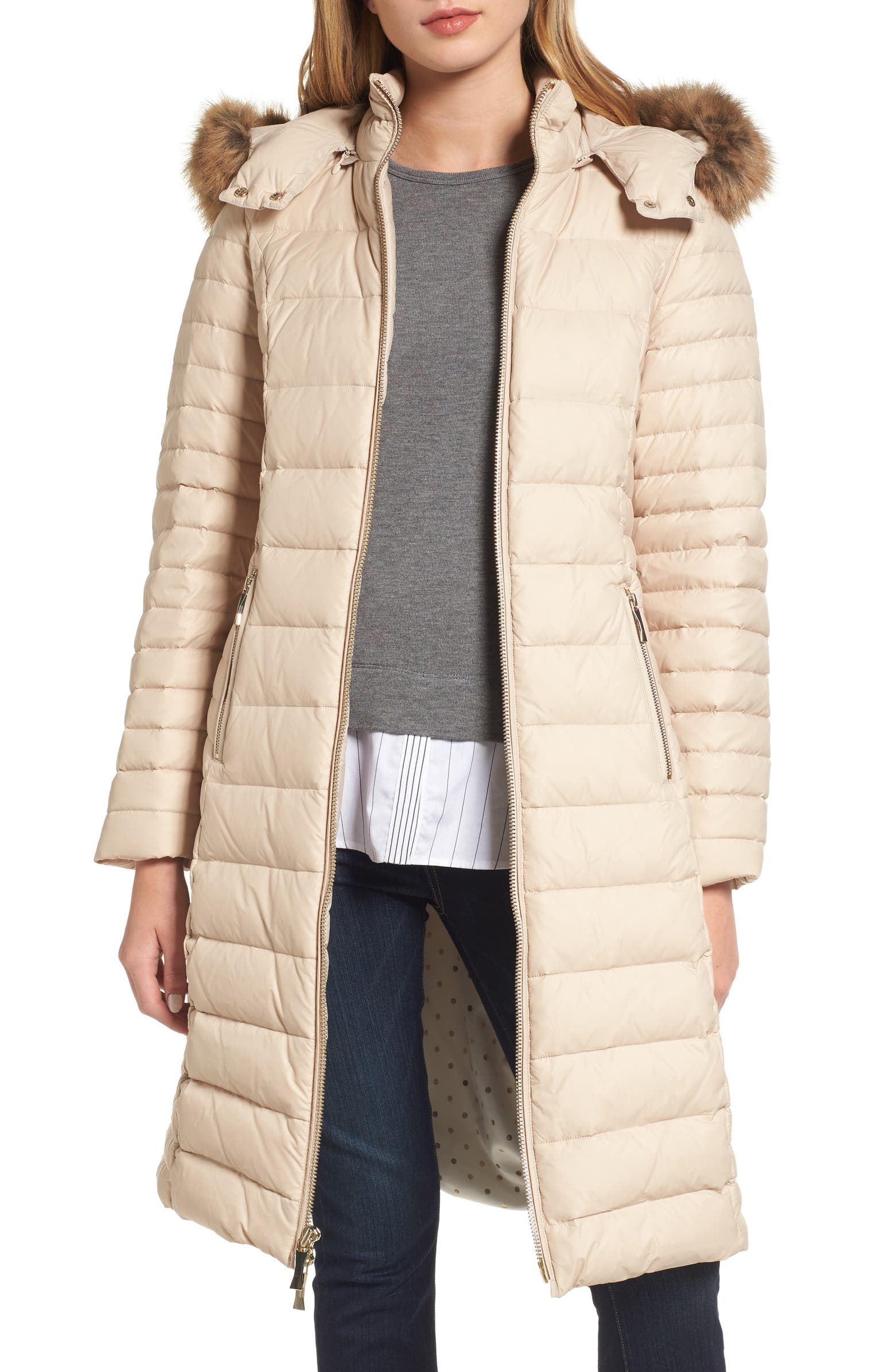 kate spade new york down puffer coat with faux fur trim | Nordstrom