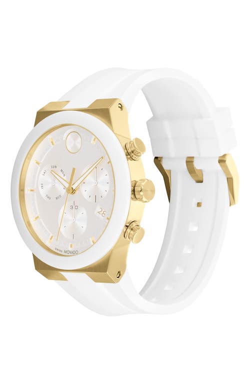 Shop Movado Bold Fusion Chronograph Silicone Strap Watch, 44mm In Gold/white