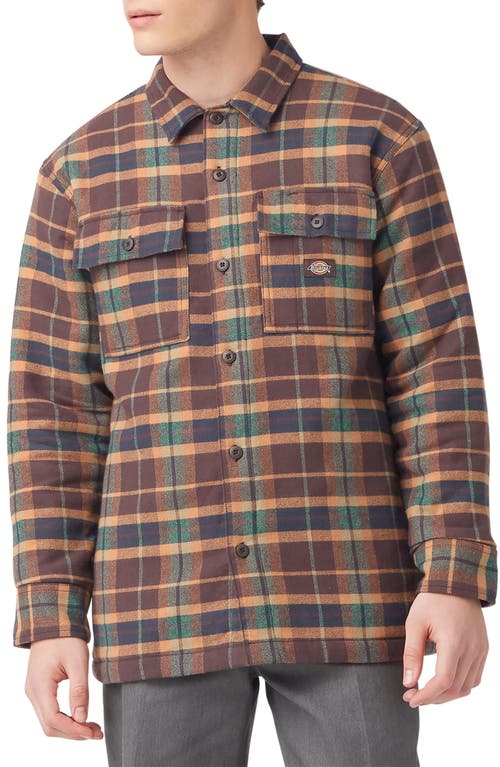 Dickies Quilted Flannel Shirt Jacket in Brown/Gingerbread/Plaid
