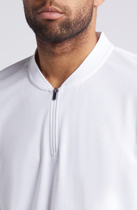 Johnston & Murphy Quarter Zip Jacquard Pima Cotton Blend Knit Polo In White