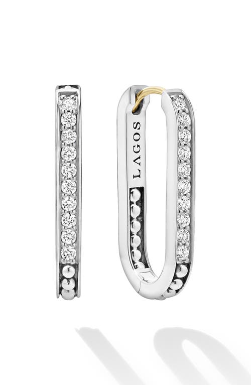 Shop Lagos Caviar Spark Linear Diamond Hoop Earrings In Silver