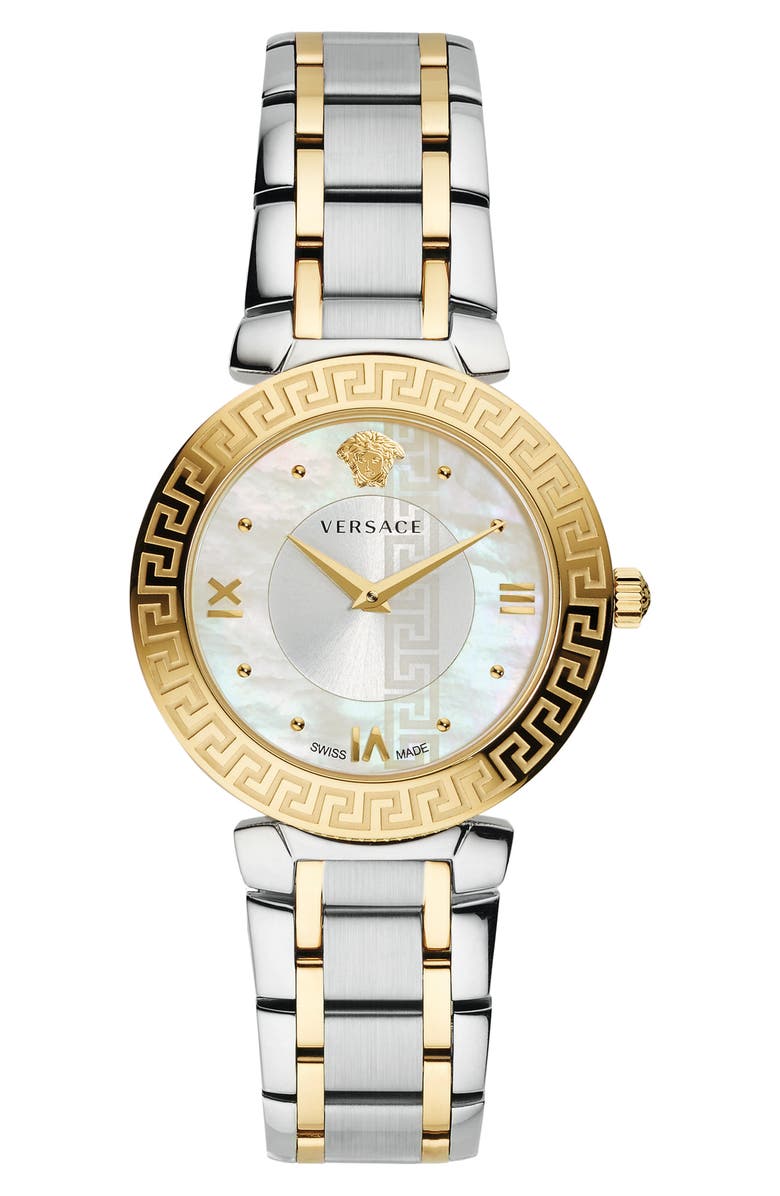 VERSACE Daphnis Bracelet Watch, 35mm, Main, color, SILVER/ MOP/ GOLD