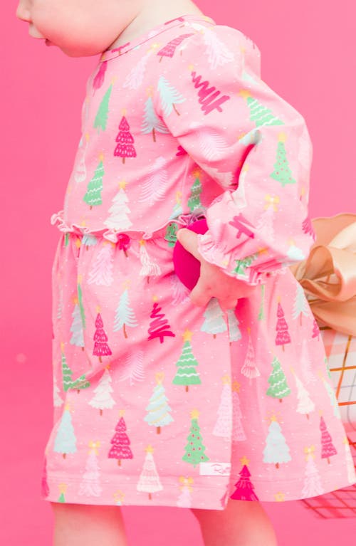 Shop Rufflebutts Holiday Tree Print Cotton Jersey Skirted Bodysuit & Headband Set In Pink