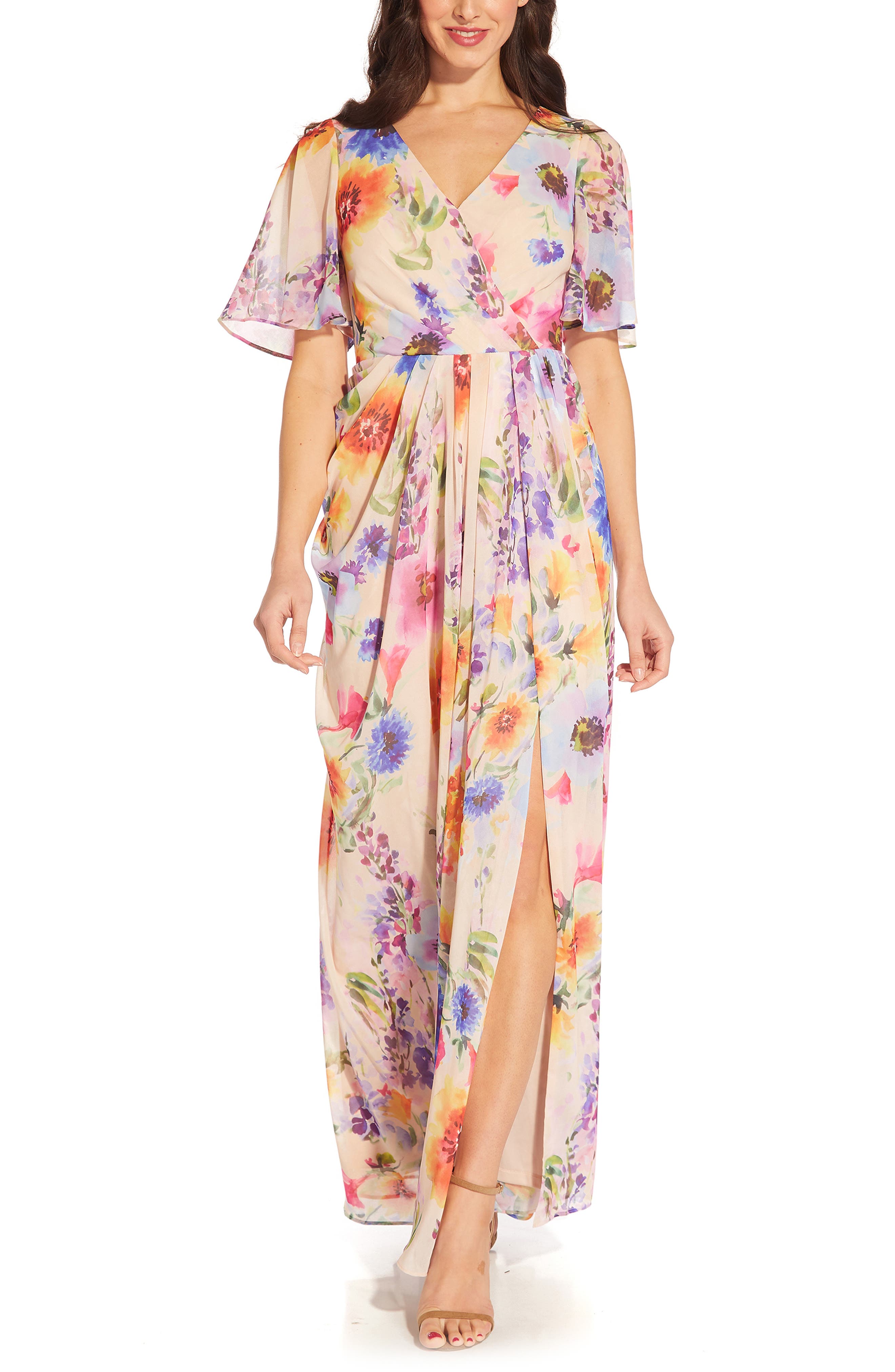 Adrianna Papell Floral Print Chiffon 