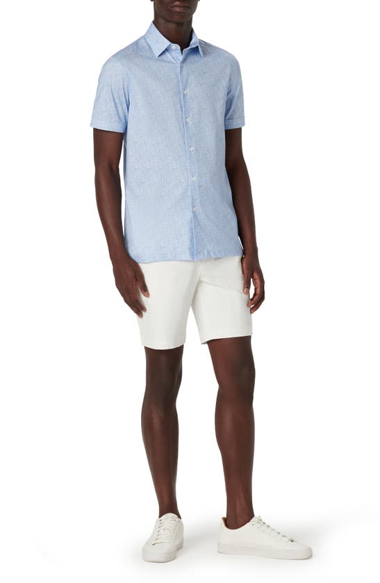Shop Bugatchi Milo Ooohcotton® Print Short Sleeve Button-up Shirt In Air Blue