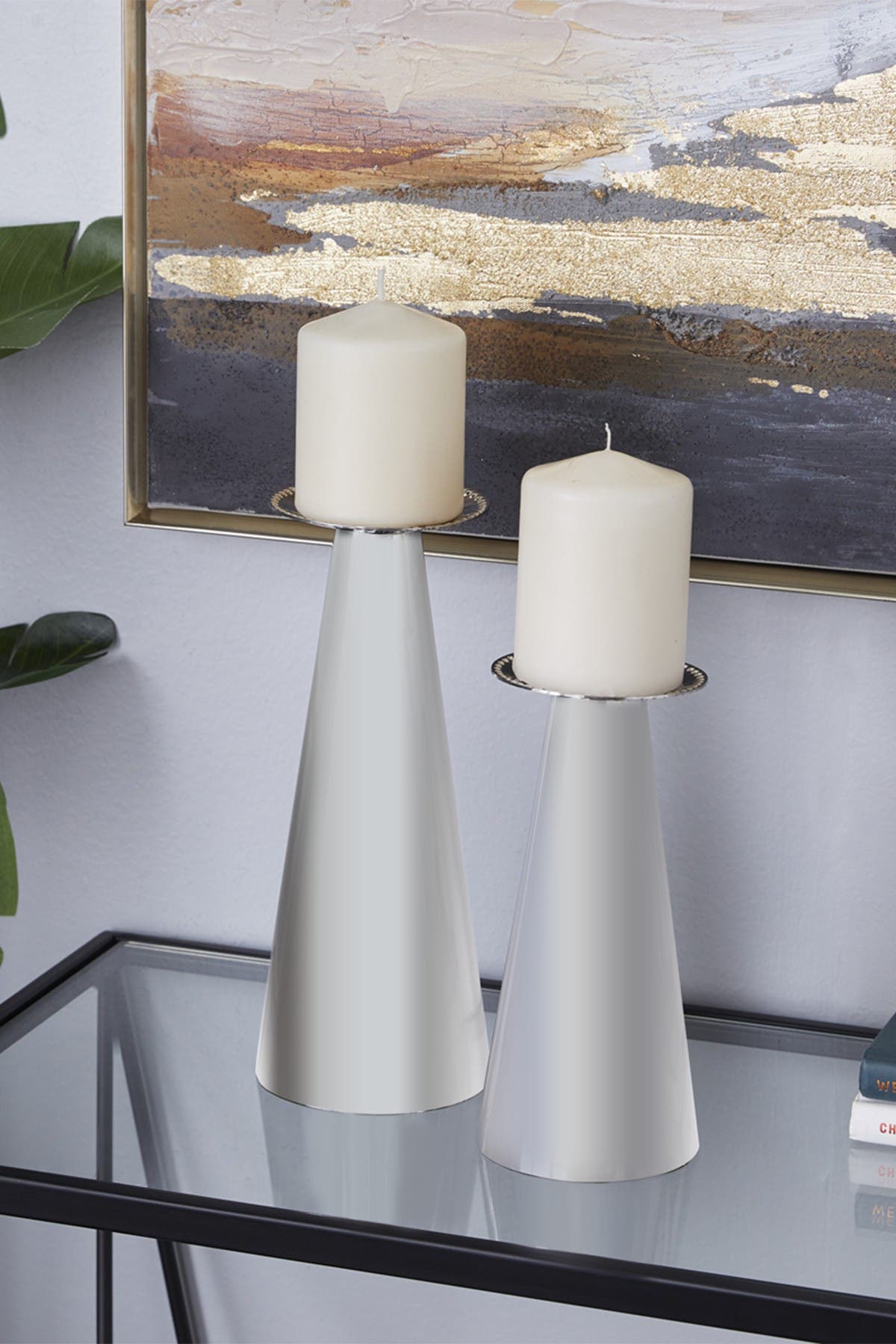 Willow Row Silver Stainless Steel Glam Candle Holder Set of 2