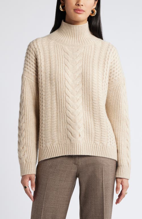 Nordstrom High Low Mock Neck Fisherman Sweater In Tan Doeskin Heather