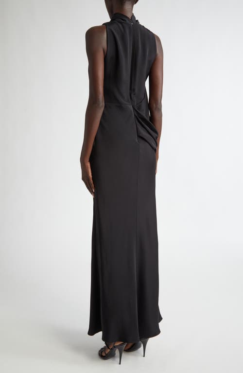 Shop Brandon Maxwell The Frida Cowled Mock Neck Silk Dress In Black