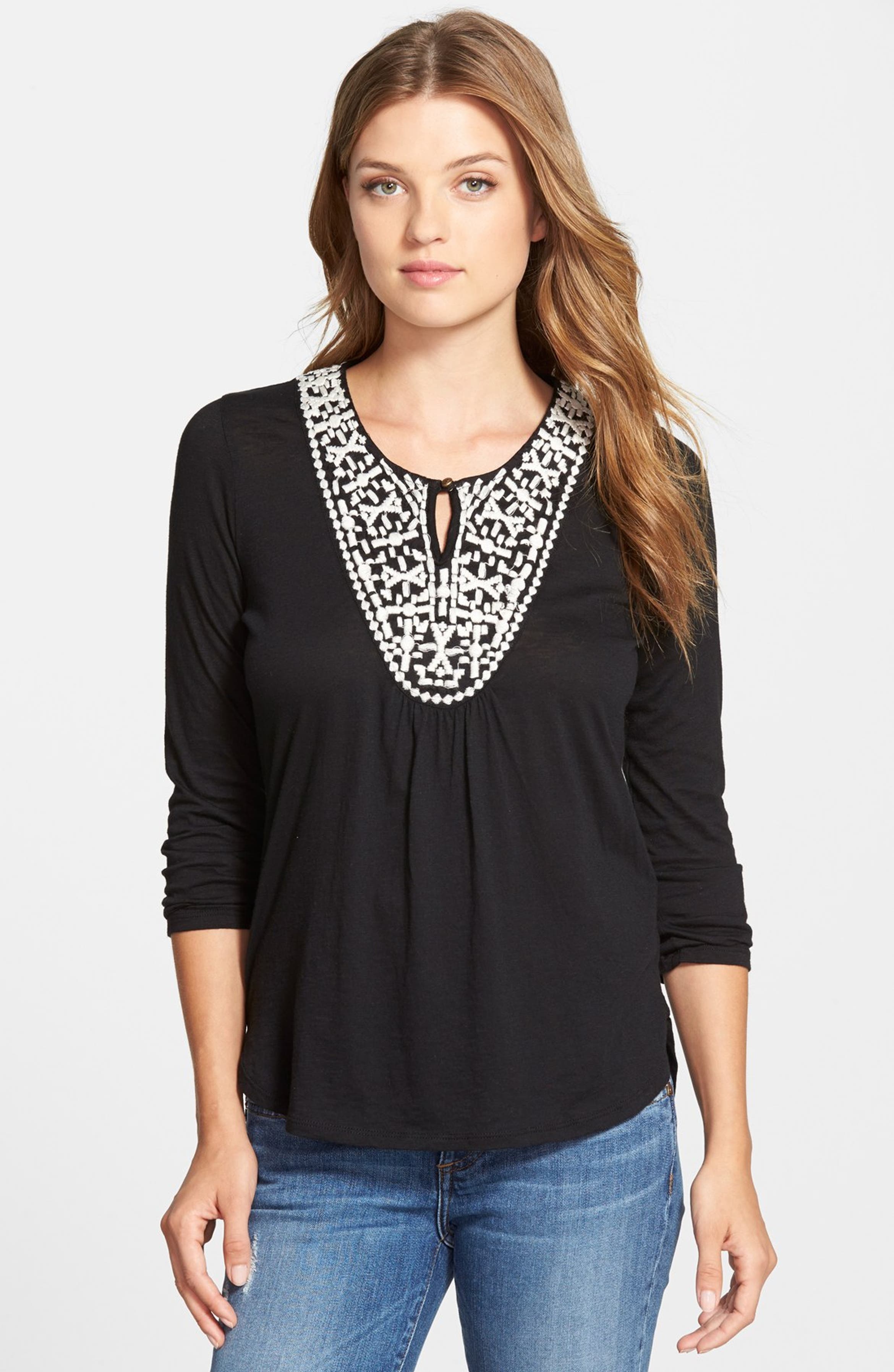 Lucky Brand Embroidered Bib Top | Nordstrom