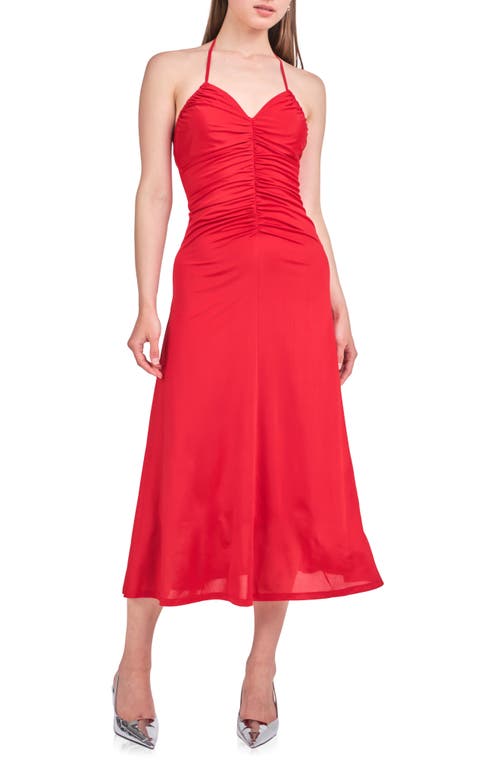 Endless Rose Ruched Halter Midi Dress in Rouge at Nordstrom, Size Medium