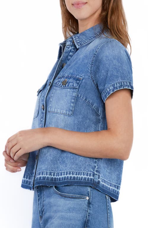 Shop Wash Lab Denim Sara Short Sleeve Denim Shirt In Post Blue