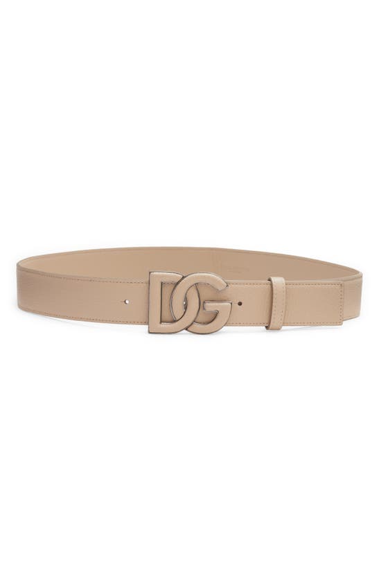 Shop Dolce & Gabbana Dolce&gabbana Dg Logo Buckle Leather Belt In Sabbia 3