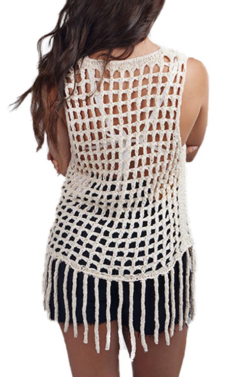 Shop Saachi Open Weave Fringe Cover-up Top In Ivory