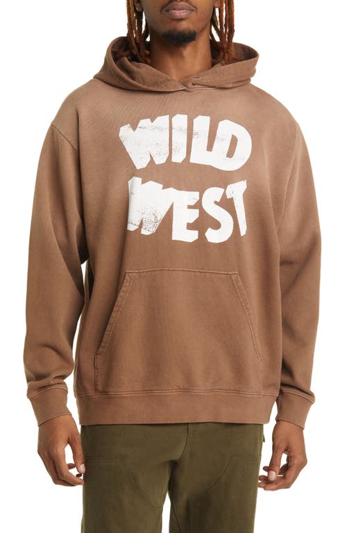 Wild West Ombré Cotton Graphic Hoodie in Mustang Brown