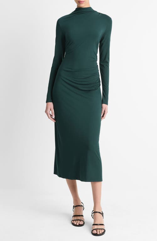 Shop Vince Long Sleeve Silk Knit Midi Dress In Juniper