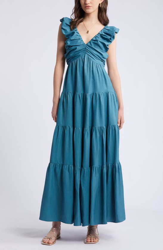 Shop Nordstrom Ruffle Tiered Sundress In Teal Hydro