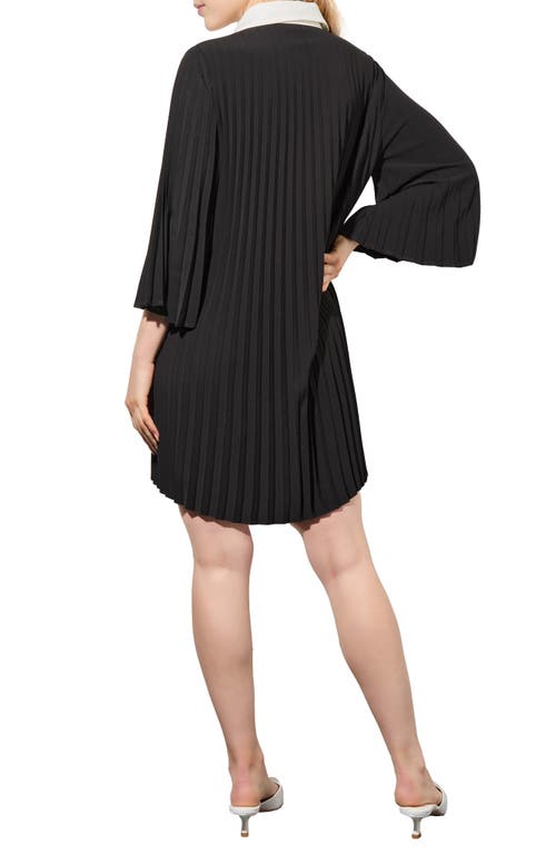 Ming Wang Pleated Mini Shirtdress In Black/white