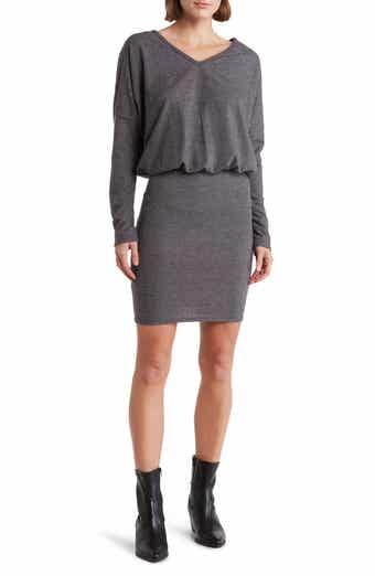 H&M cable sweater dress, gray sweater dress with tights and ankle boots,  Chanel Jumbo classic flap bag black caviar with silver hardware, gray sweater  dress outfit - Meagan's Moda