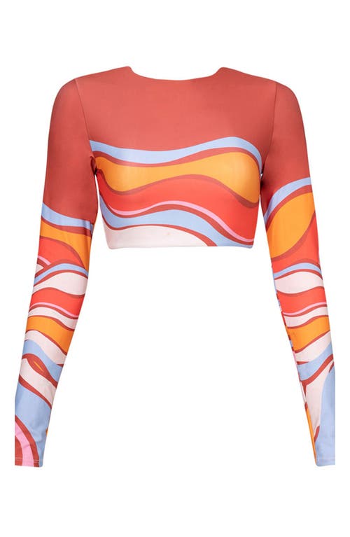 Shop Maaji Swizzle Blossom Spectacle Reversible Crop Rashguard In Orange