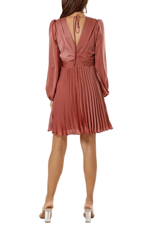 Adelyn Rae Pleated Long Sleeve Minidress In Dust Pink