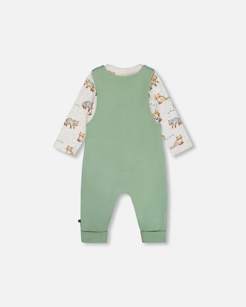 Shop Deux Par Deux Baby Boy's Organic Cotton Printed Bodysuit And Overall Set Green And Racoon In Green Bay